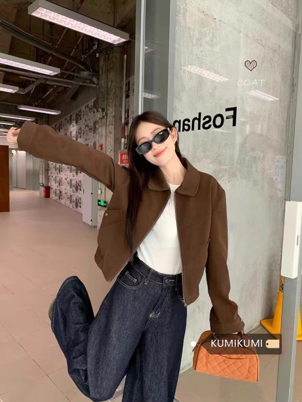 kumikumi retro high-end loose lapel temperament coat women's early autumn new hot girl versatile casual top