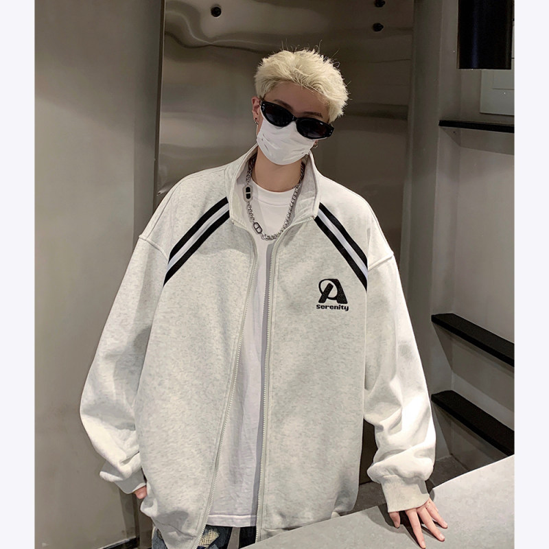 Cardigan sweatshirt for boys, college style class uniform, embroidered zipper shirt, jacket, loose autumn trendy clothing