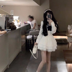 New Ruili Sweet Pure Lust Style French Waist Long Sleeve Chic Design Cake Skirt Puff Skirt Autumn and Winter
