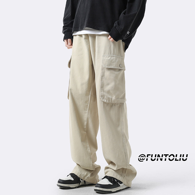 Japanese pure cotton overalls for men spring and autumn new trendy brand casual pants high street straight pants