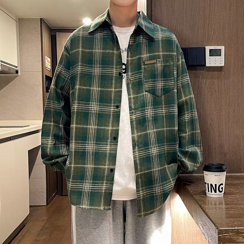 Plaid shirt men's Korean style trendy long-sleeved loose and handsome literary autumn and winter ins jacket