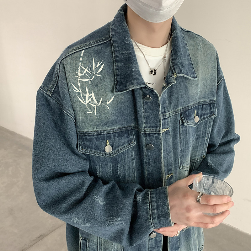 Chinese print retro jacket spring new high street loose denim jacket