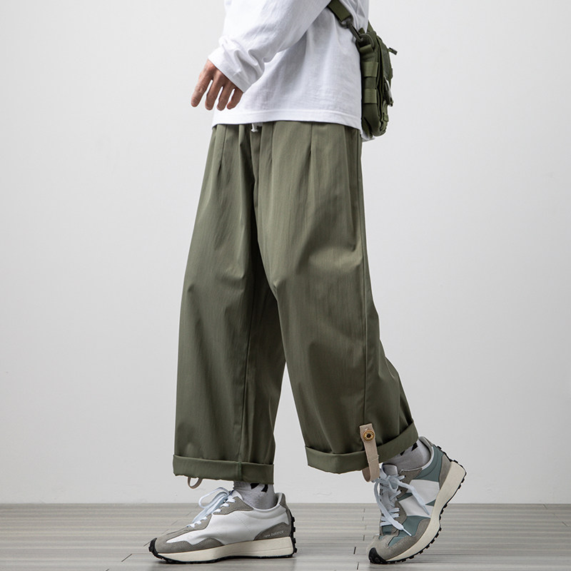 Autumn Japanese retro loose nine-point wide-leg pants men's trendy buckle fashion casual pants
