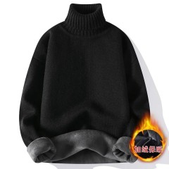 Turtleneck sweater men's winter velvet thickened loose bottoming shirt lazy style thick line solid color large size sweater for men