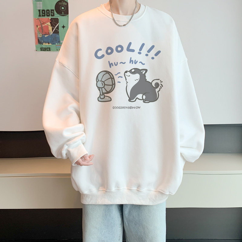Registered 400 high gram heavy Chinese cotton sweatshirt for men in autumn loose round neck and off-shoulder bottoming