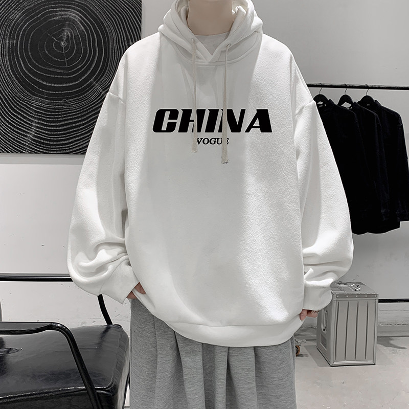 Pure cotton hooded sweatshirt for men, large size sports hoodie, loose thin jacket for men