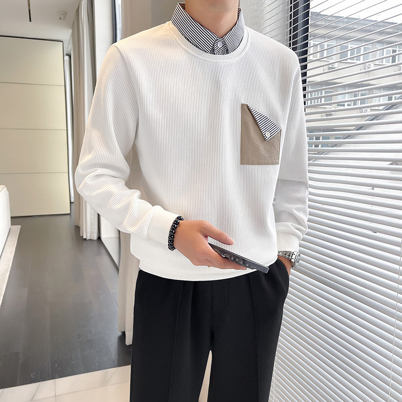Light and mature style ~ fake two-piece shirt collar sweatshirt