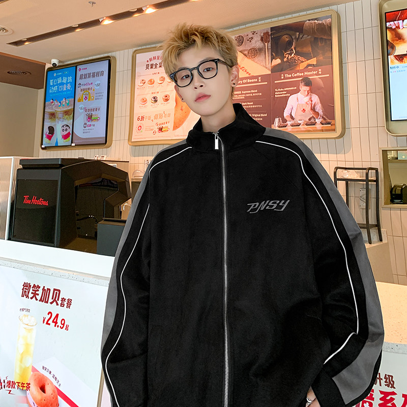 Autumn and winter men's suede reflective casual jacket versatile coat