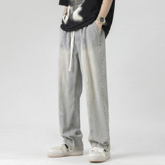 Color patchwork jeans, universal straight leg, loose, trendy brand casual trousers for all seasons