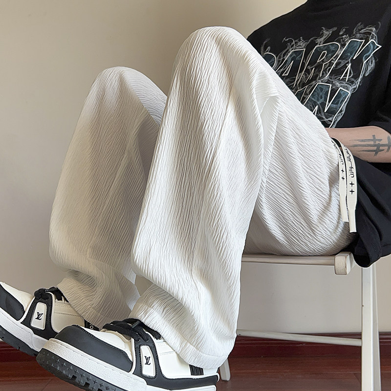 Autumn textured straight wide leg trousers men's large size drape floor mopping pants
