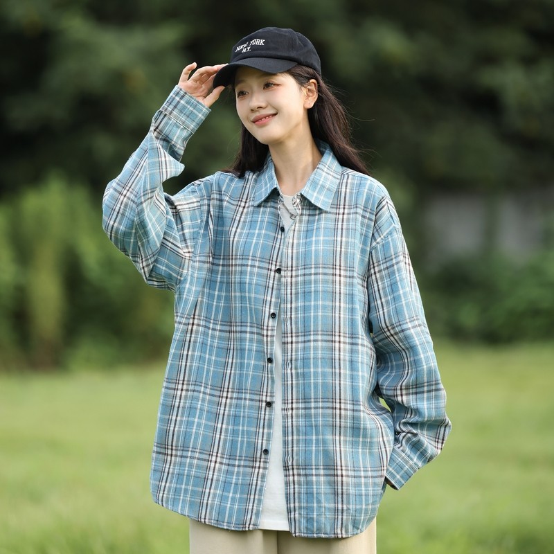 Autumn Trendy Plaid Shirt Men's Hong Kong Style Casual Long Sleeve Jacket Teen Men's Clothing