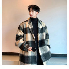 Plaid wool mid-length windbreaker suit collar small fragrant style winter jacket