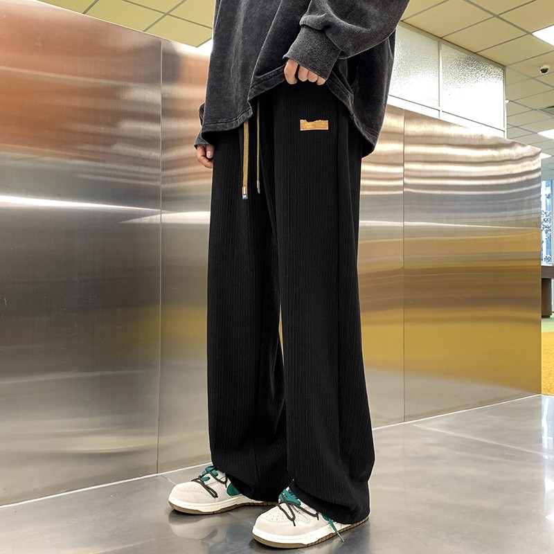 Autumn label straight-leg floor-length trousers for men with textured drapey wide-leg trousers