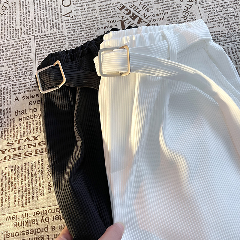 Autumn clothing Hong Kong style light mature style Japanese heavyweight plus size men's clothing men's and women's lace-up belt casual pocket straight pants