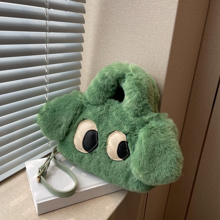 2024 Hot Style Women's Handheld Shoulder Tote Small Square Bag Big Eyes Cartoon Plush Fashion Cute Crossbody Furry Bag