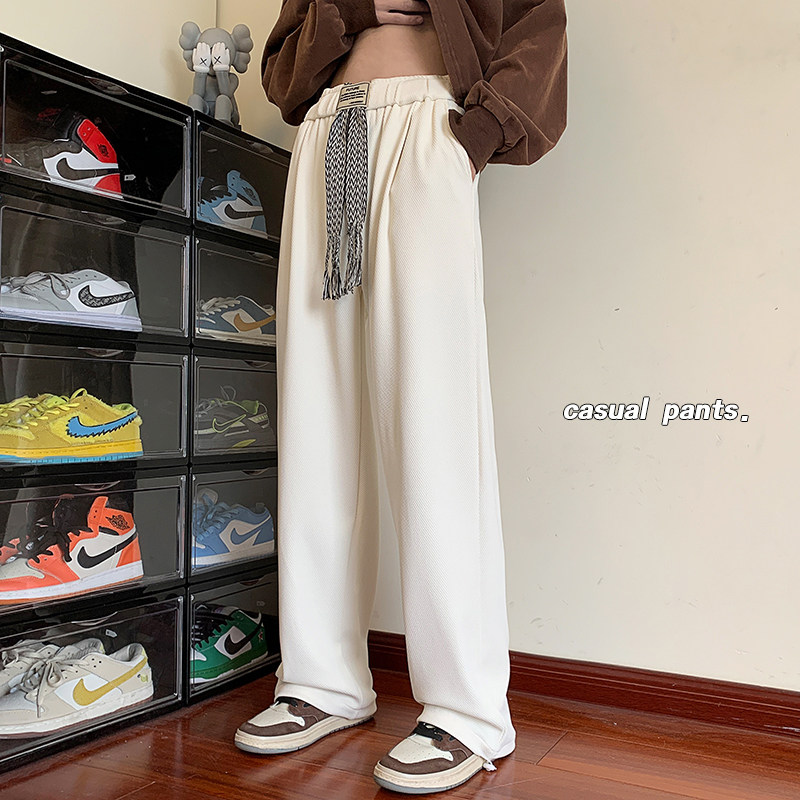 Autumn large size braided rope leggings men's trendy casual straight trousers