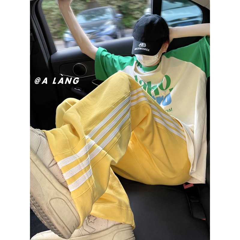 Summer colorful casual pants side striped straight sports pants for men and women