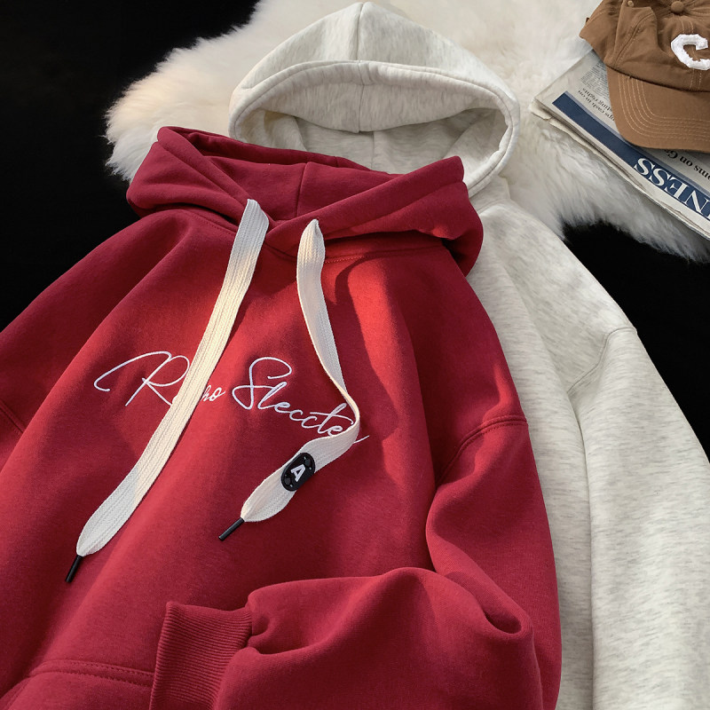 Seiko embroidery loose and versatile sweatshirt Korean style loose fleece thickened sweatshirt