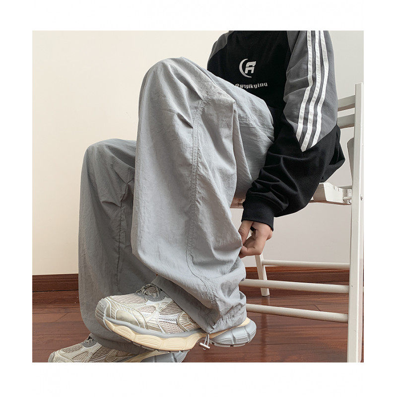 New ice silk trousers workwear trousers for men and women Hong Kong style trendy loose straight casual trousers
