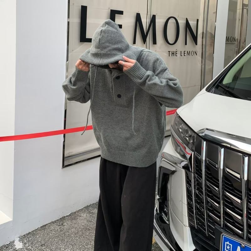 Early autumn atmosphere half cardigan hooded sweater men's and women's American coat big hat with knitted sweater