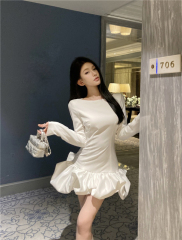 Three-dimensional pleated petal skirt slim fit ballet style flower bud dress