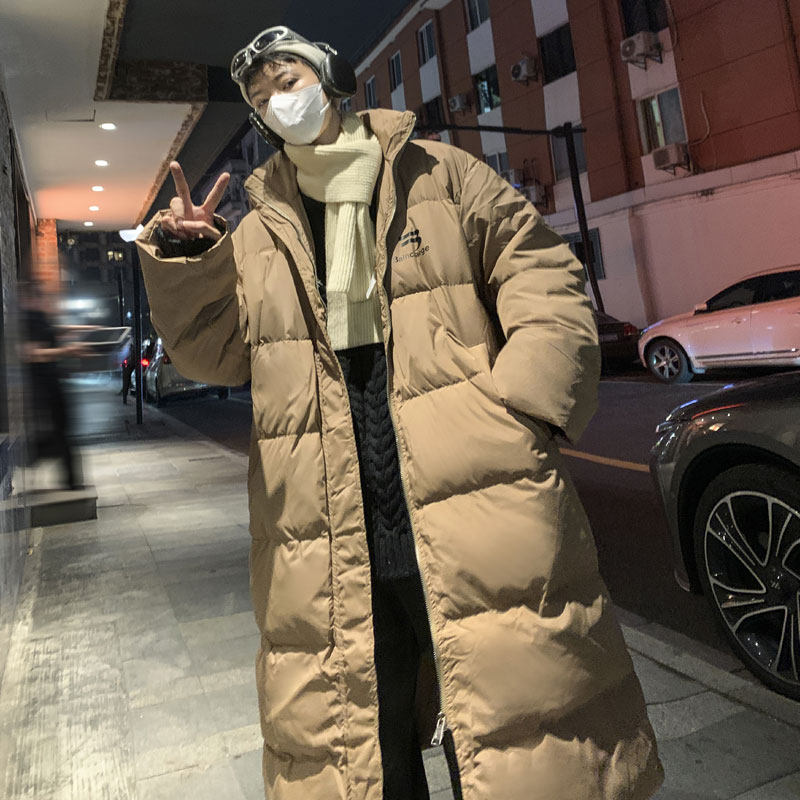 Hong Kong style loose printed mid-length down hooded jacket