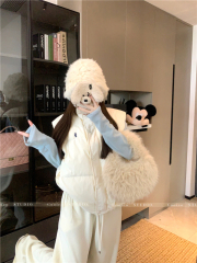 Stand collar sleeveless cotton vest new autumn and winter layering casual versatile warm jacket contrasting color inner wear for women