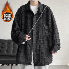 Winter new large size loose brushed plaid shirt men's velvet thickened jacket