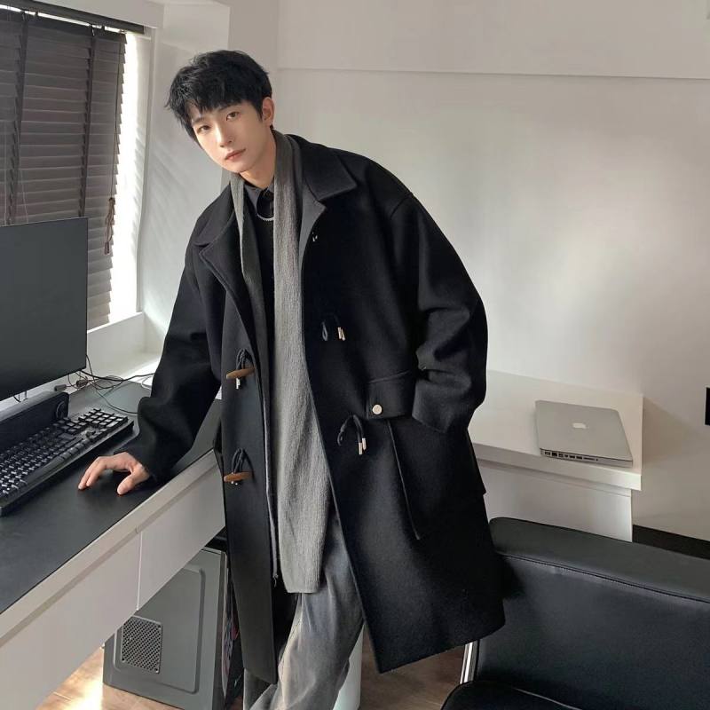 Mid-length woolen coat for men, autumn and winter Korean style trendy handsome windbreaker jacket
