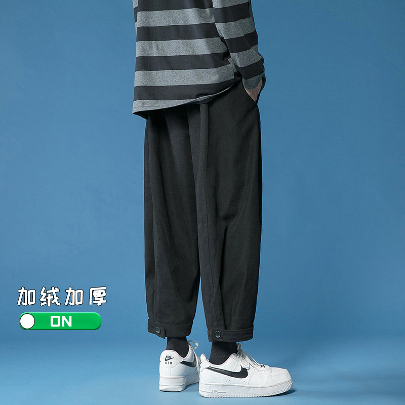 Sports trendy brand loose straight casual pants for men autumn and winter new style velvet thickened pants