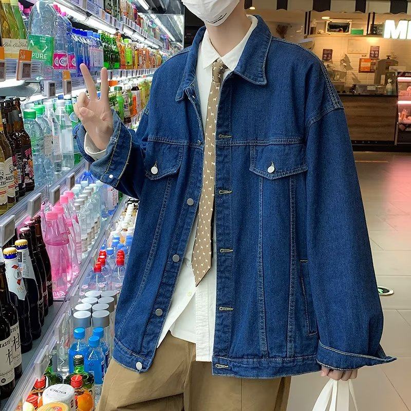 Denim jacket men's trendy loose Hong Kong style handsome design top spring and autumn Hong Kong style retro workwear