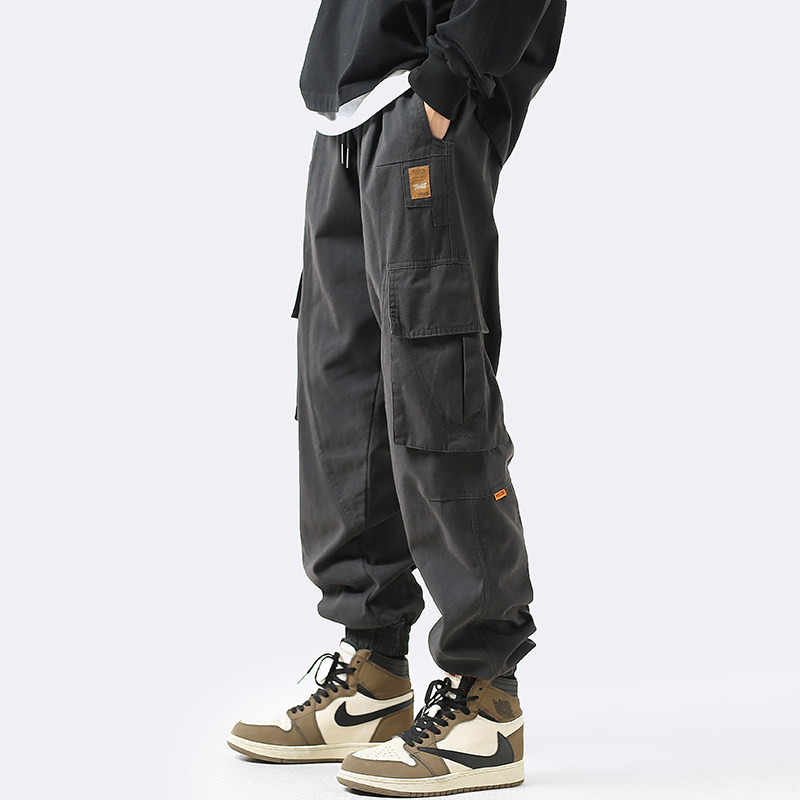 Japanese trendy brand overalls for men in autumn and winter plus velvet pure cotton loose leggings casual trousers