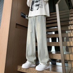 Hong Kong style American Japanese style retro washed wide leg floor mopping jeans for men