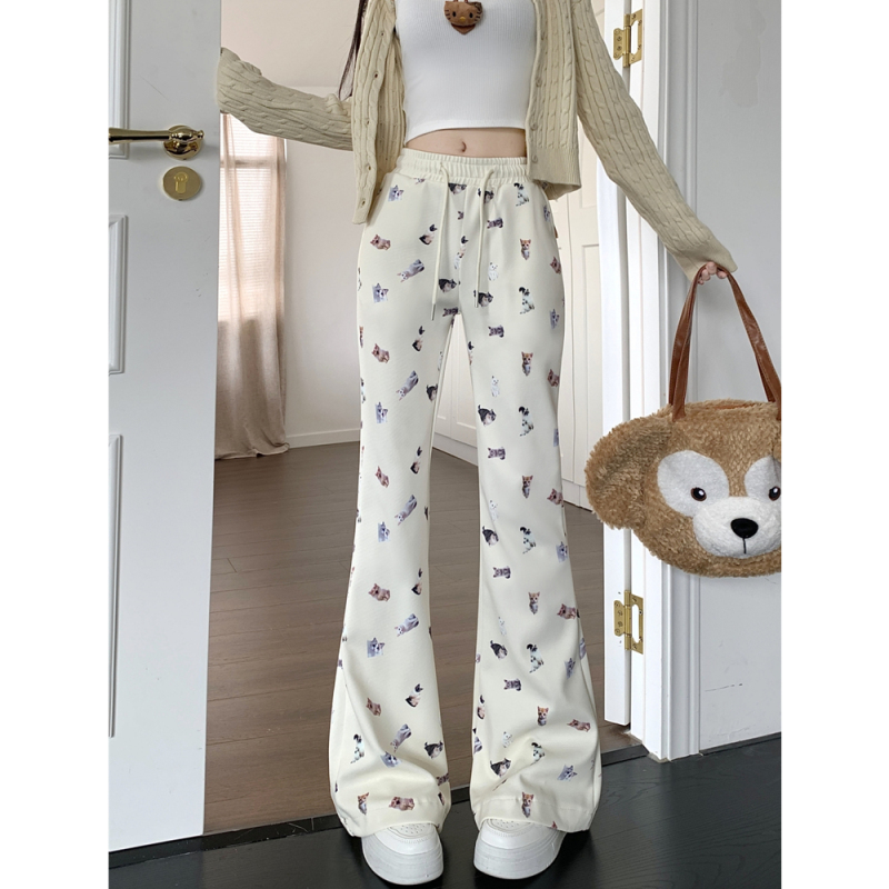 Chinese cotton composite casual pants trousers elastic waist tie flared pants for women plus velvet