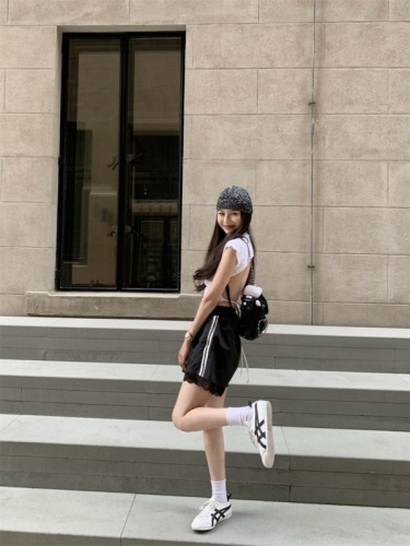 Real shot of pure lust hottie backless strappy Korean lace sports short style