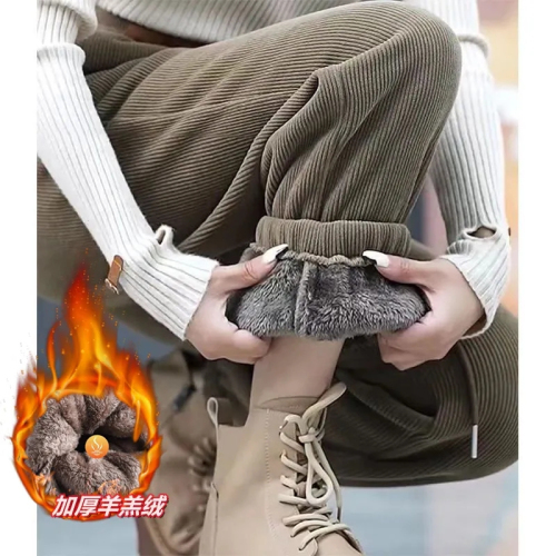 Winter large size thickened velvet corduroy pants for women new women's loose and slimming harem pants