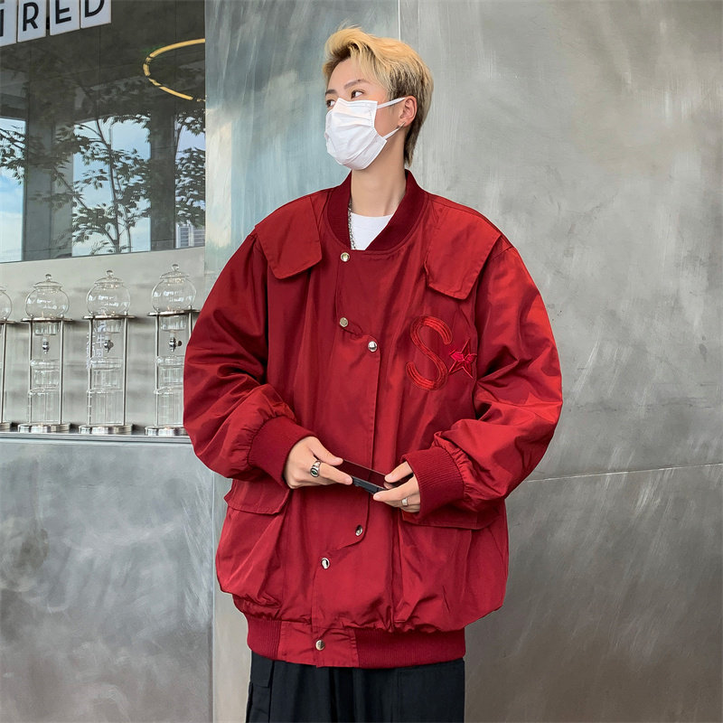 Autumn new Hong Kong style American high street ins trendy brand handsome embroidered baseball collar jacket