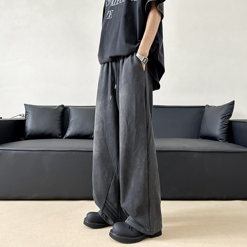 Distressed washed heavyweight sweatpants men's American vibe trendy brand niche versatile straight pants handsome versatile loose trousers