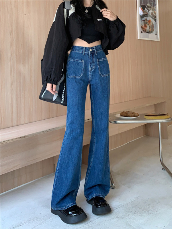 Actual shot and real price~Double pocket high waist slimming wide leg jeans straight leg versatile floor mopping pants
