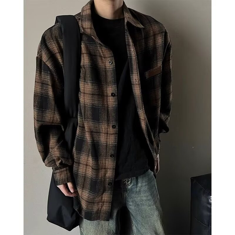 American trendy high-end plaid casual long-sleeved shirt
