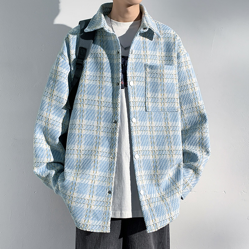 Special P55 No Price Difference One Size Larger Hong Kong Style Casual Versatile Checkerboard Lapel Jacket Men's Large Size Jacket