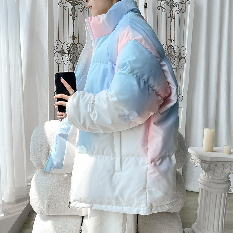 Special batch of P50 no price difference winter fashion tie-dye gradient jacket men's high-end thickened warm stand-collar cotton coat