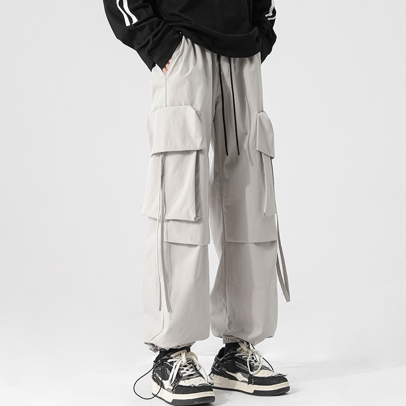 Spring American retro high street work trousers men's trendy wide-leg floor mopping pants