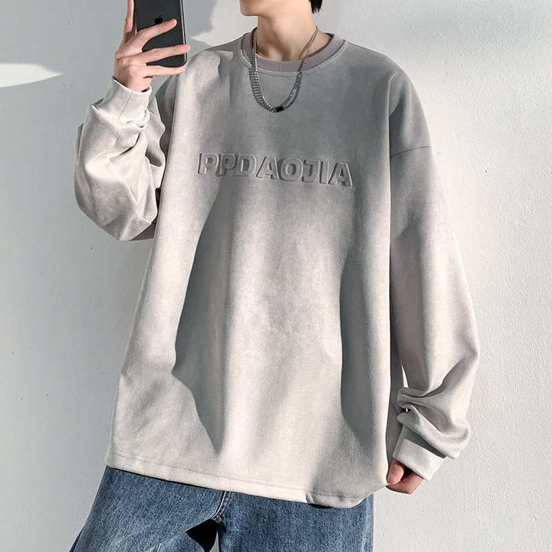 Spring suede casual sweatshirt men's large size trendy brand 3D stenciled letter bottoming shirt