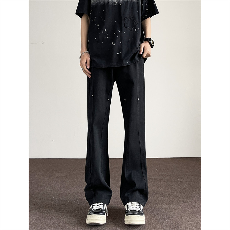 Spring and summer trendy high street washed versatile loose bootcut jeans