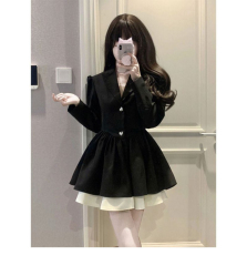 Hepburn style French black suit dress for women's spring and autumn temperament new waist slimming princess tutu skirt