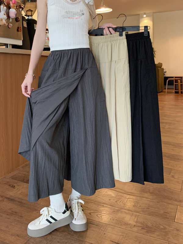 Drapey Yamamoto pants, loose casual pants, summer thin, flesh-covering, slimming, wide-leg, three-quarter culottes