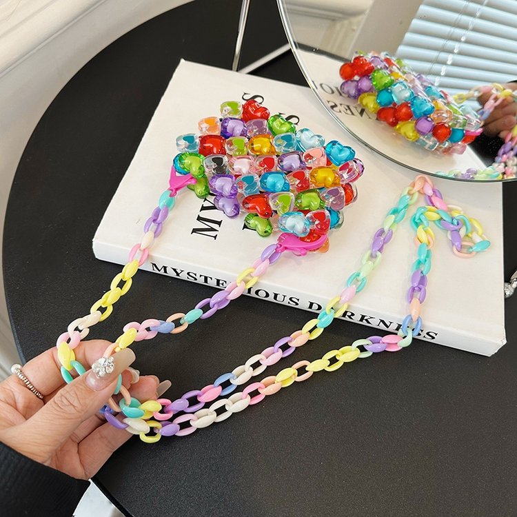 Colorful beaded fashion love handmade bag for women 2024 new versatile ins shoulder crossbody bag mobile phone bag