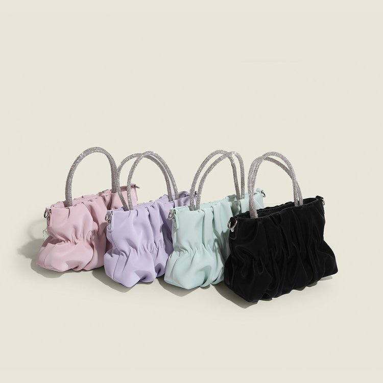 Bags for Women 2024 New Spring and Summer Fashion Versatile Celebrity Pleated Diagonal Shoulder Design Diamond-encrusted Handheld Cloud Bag