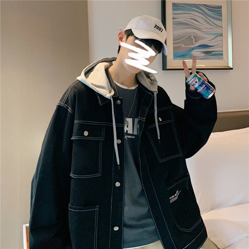 large size hooded denim jacket